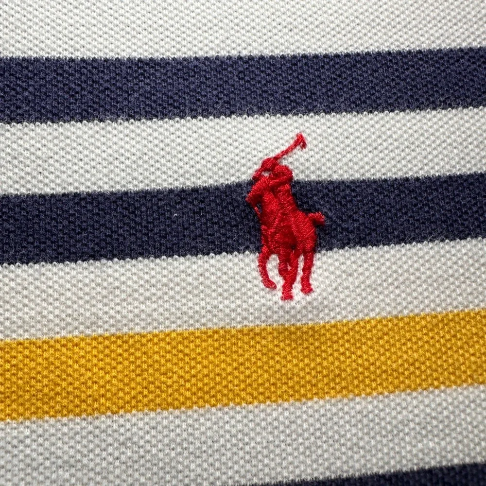 VTG Y2K Polo Shirt Mens‎ Blue Yellow Striped Short Sleeve Casual Sm